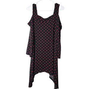 Clara Sun Woo Cold-Shoulder Tunic Top Size Large Polka Dot Black Red
